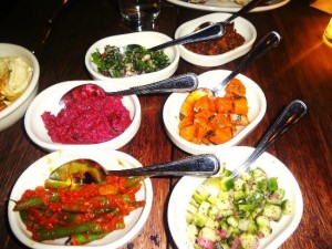 Zahav restaurant food spread