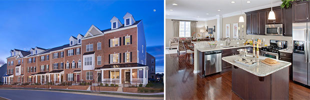 Luxury townhomes in Delaware - Darley Green - exterior and kitchen